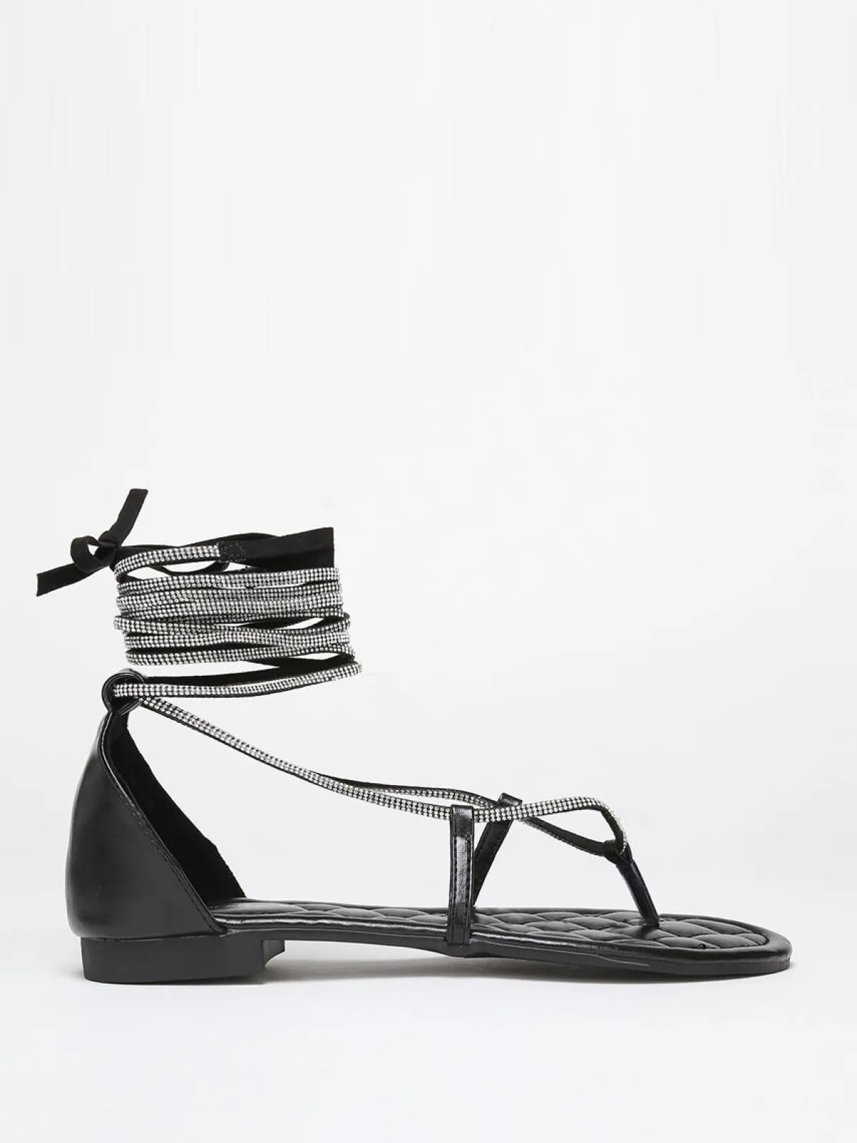 Outlet La Modeuse Sandales avec lacets en strass à nouer Noir