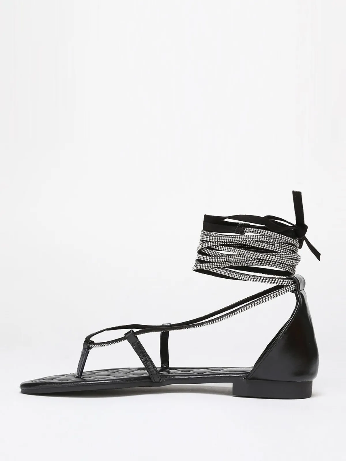 Outlet La Modeuse Sandales avec lacets en strass à nouer Noir
