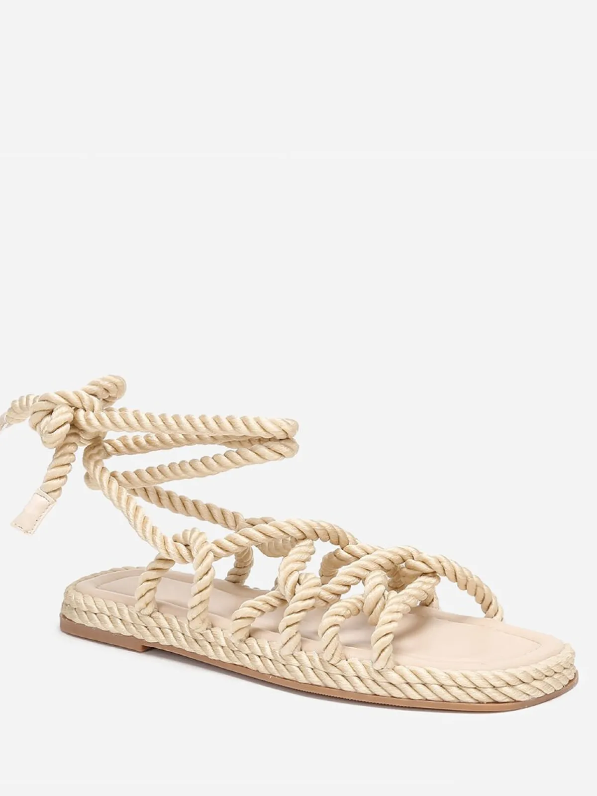 Hot La Modeuse Sandales carrées en corde torsadée Beige