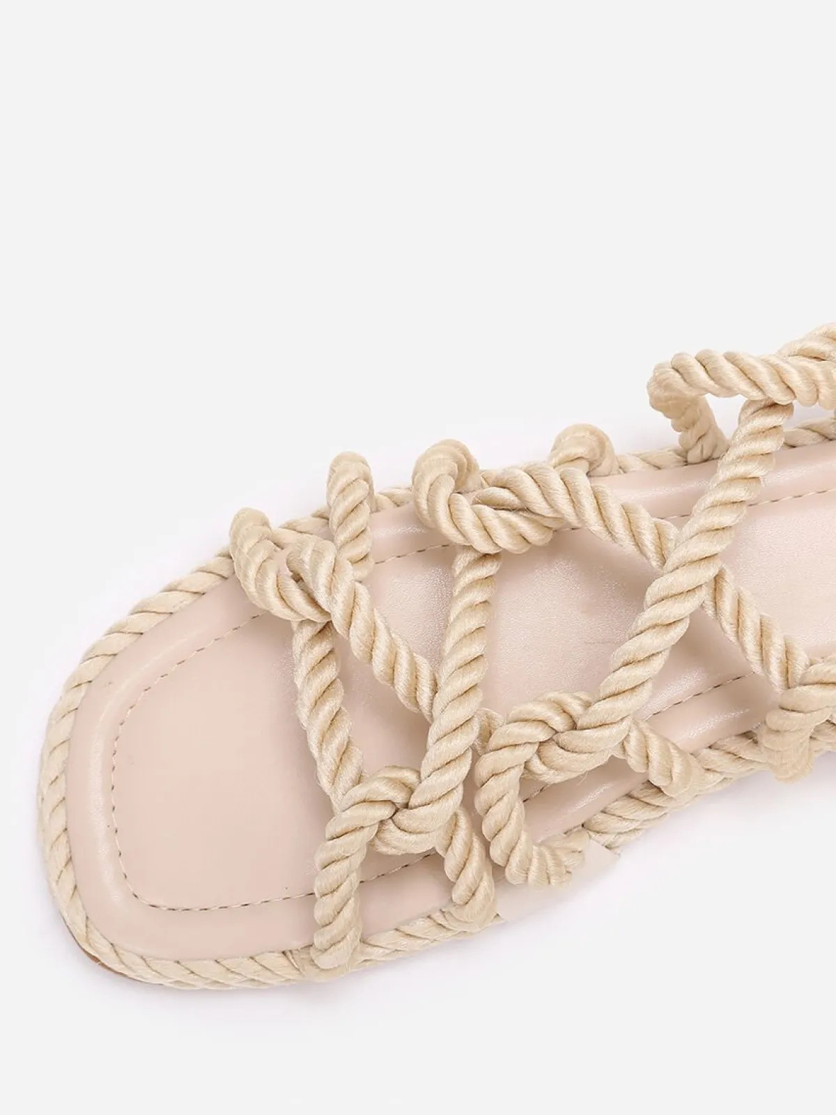 Hot La Modeuse Sandales carrées en corde torsadée Beige