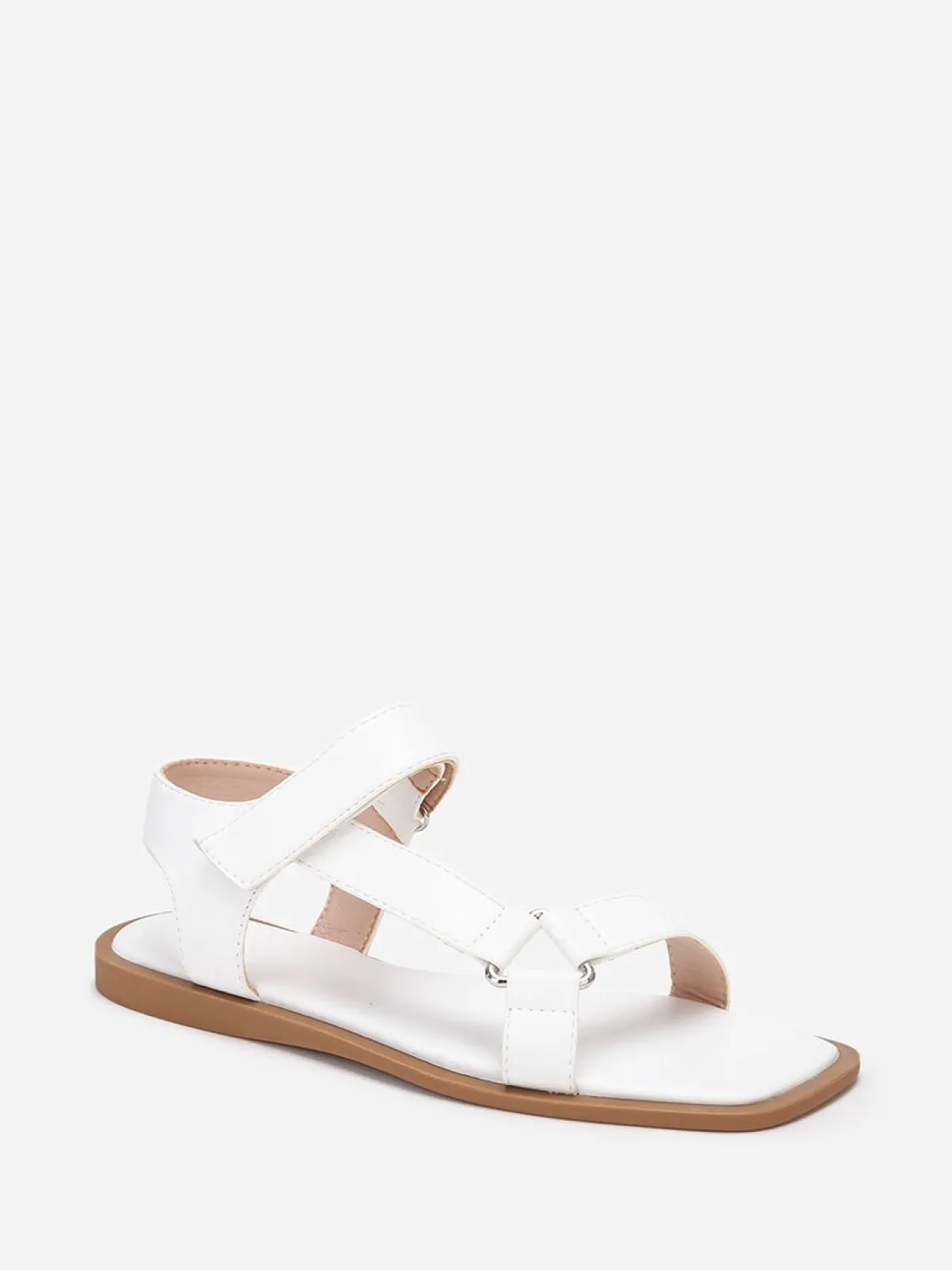 Clearance La Modeuse Sandales carrées plates à scratch Blanc