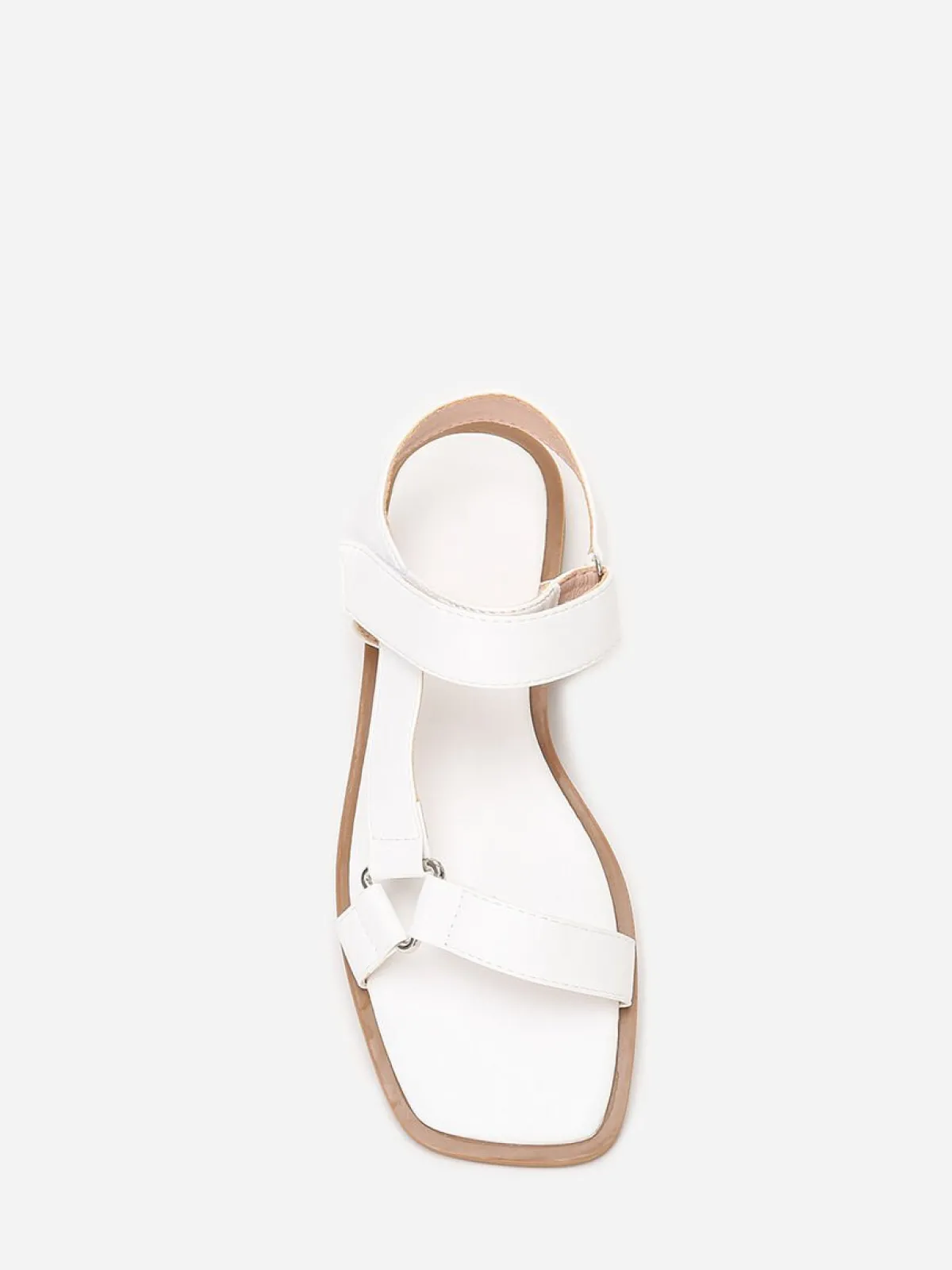 Clearance La Modeuse Sandales carrées plates à scratch Blanc