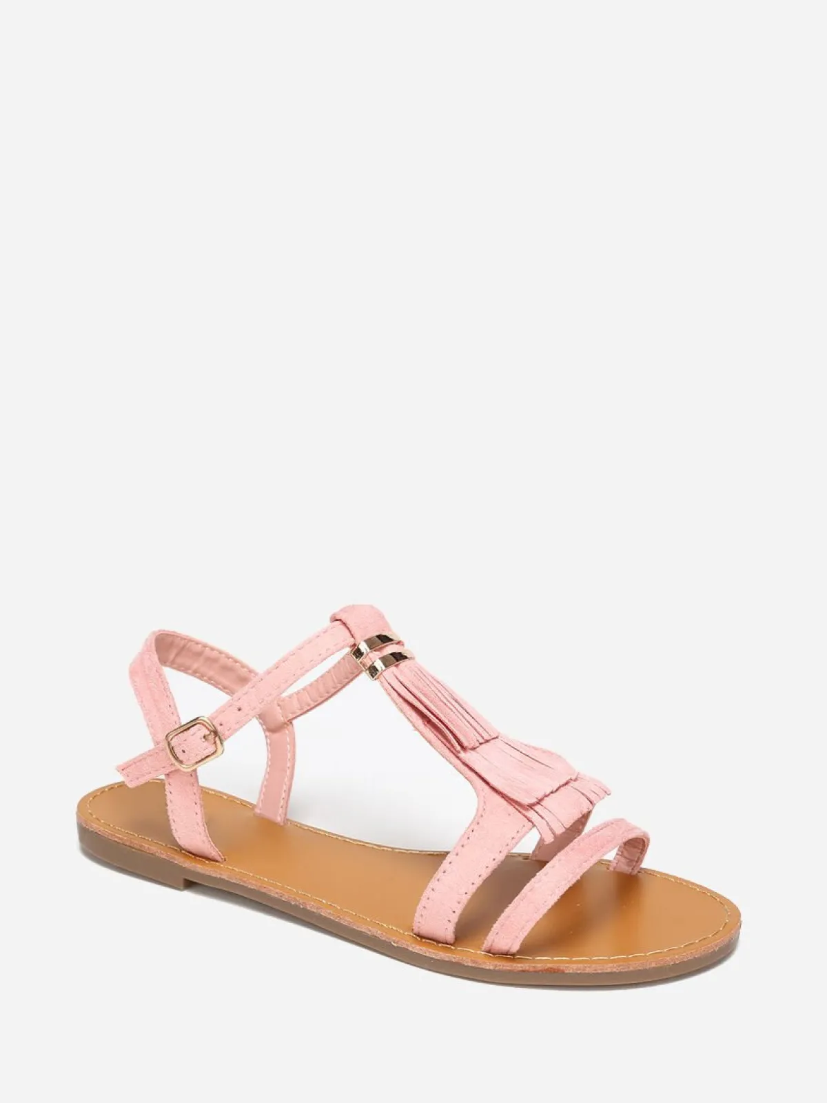 Clearance La Modeuse Sandales en suédine avec franges Rose