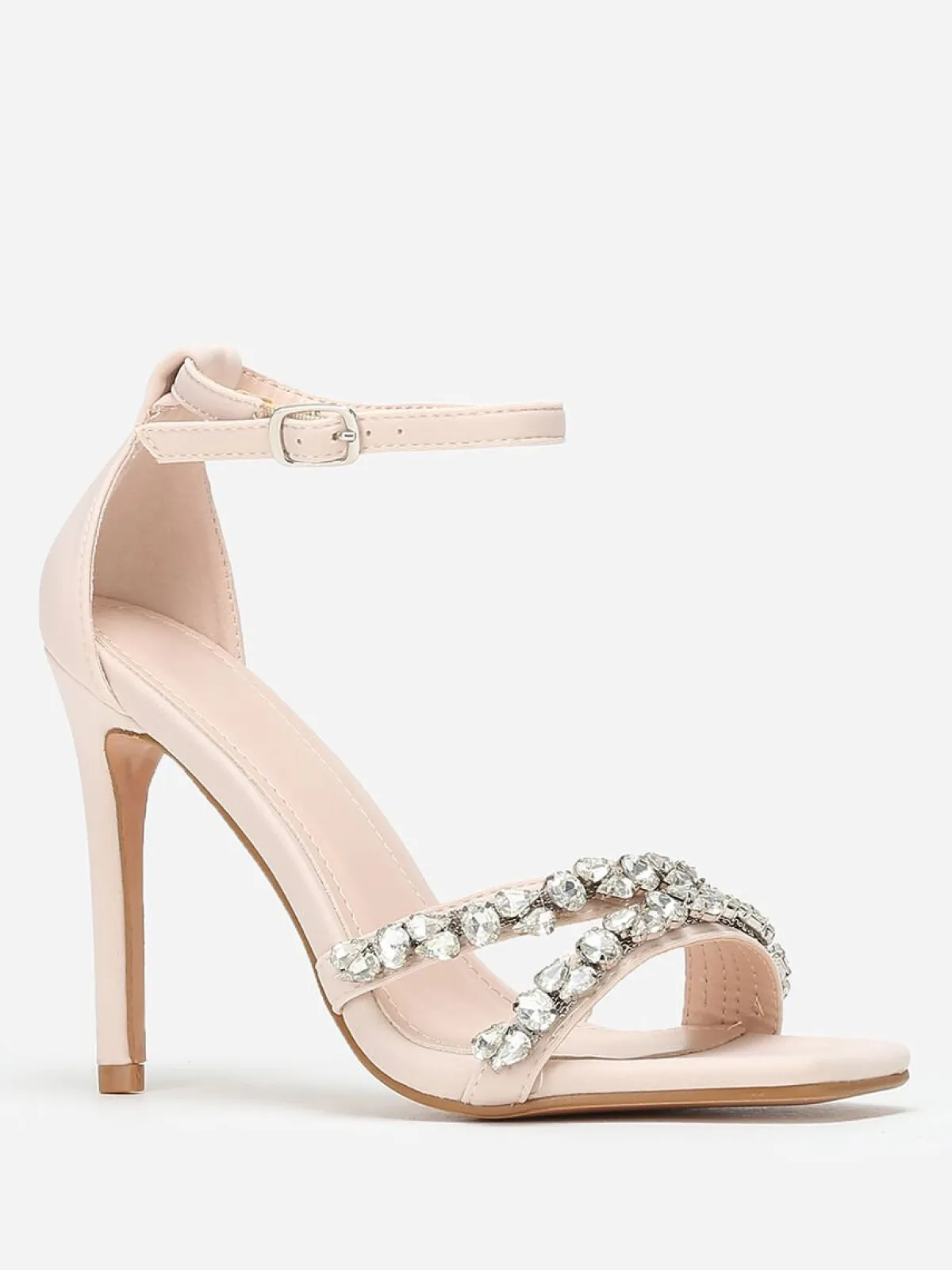 Best La Modeuse Sandales en tissu à strass et talon fin Beige