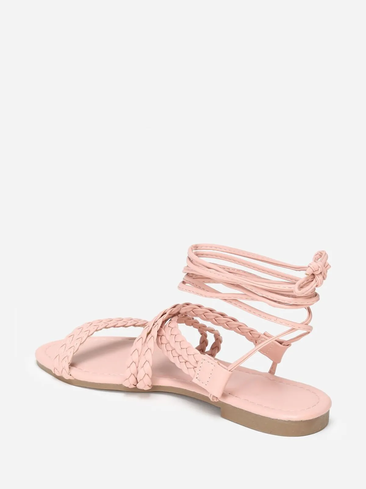 New La Modeuse Sandales plates à fines brides tressées Rose