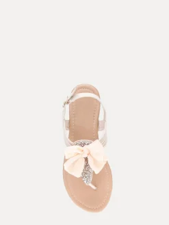 Outlet La Modeuse Sandales plates à strass et noeud Beige