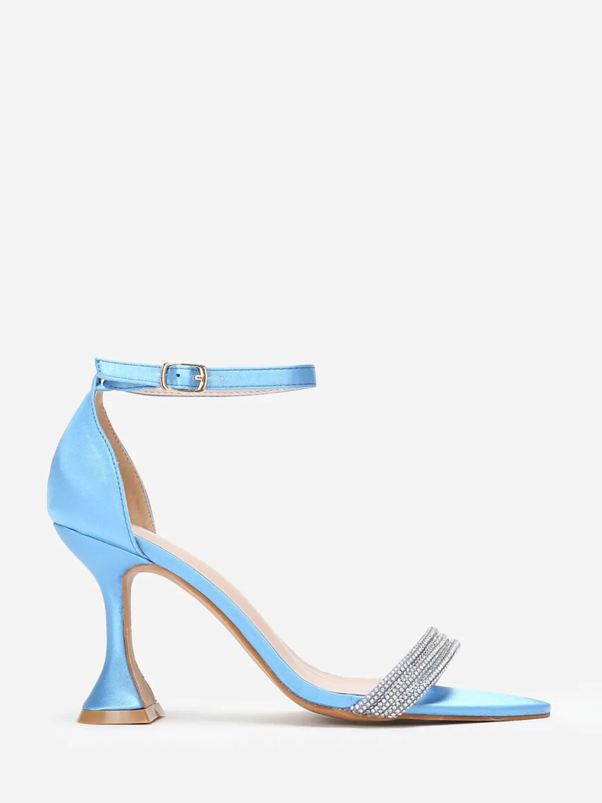 New La Modeuse Sandales satinées à strass et talon bobine Bleu