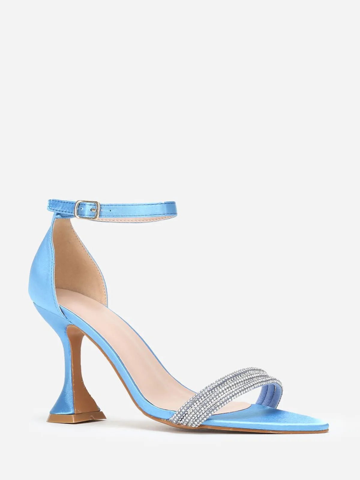 New La Modeuse Sandales satinées à strass et talon bobine Bleu