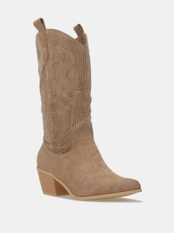 New La Modeuse Santiags ajourées à strass Camel