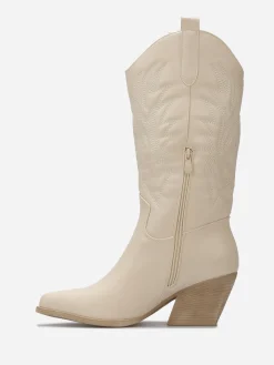 Hot La Modeuse Santiags en simili et motifs brodés Beige