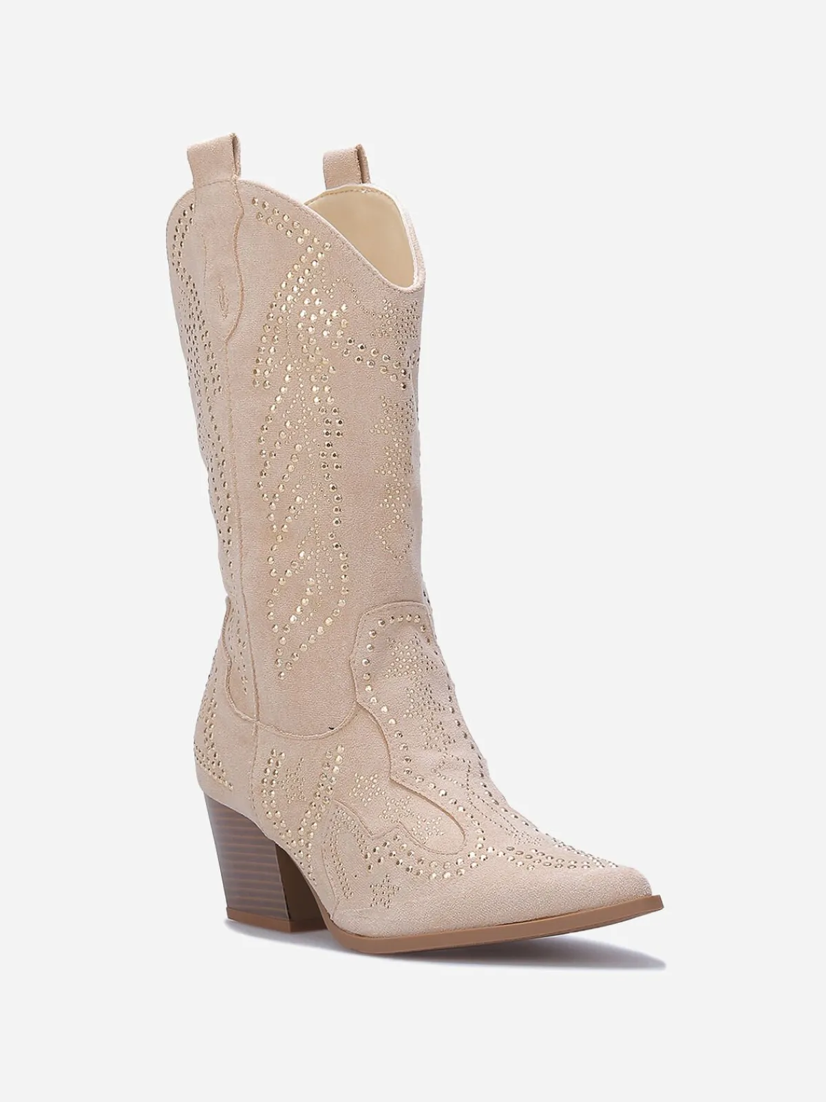Online La Modeuse Santiags mi-hautes à strass Beige