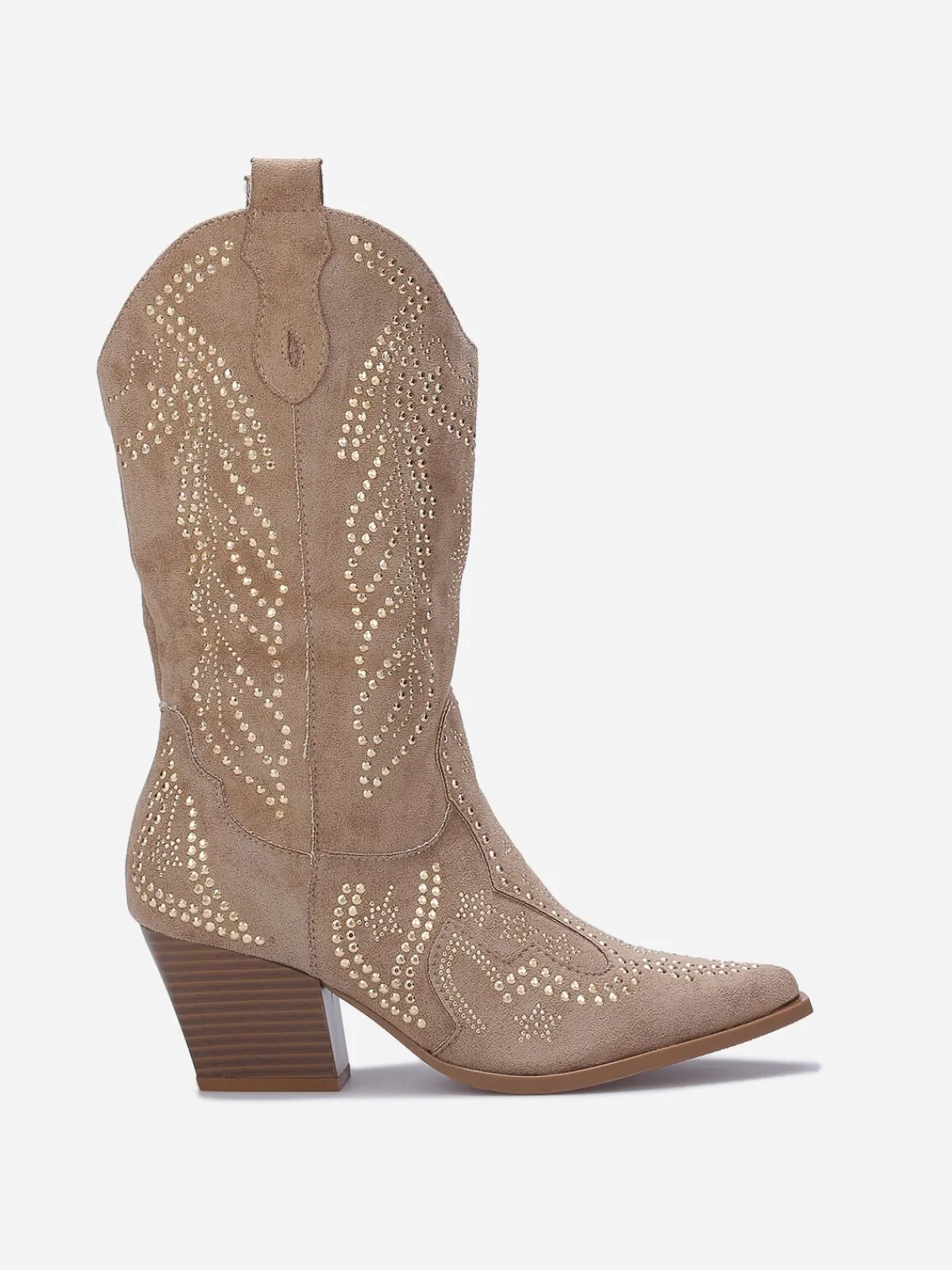 Outlet La Modeuse Santiags mi-hautes à strass Taupe