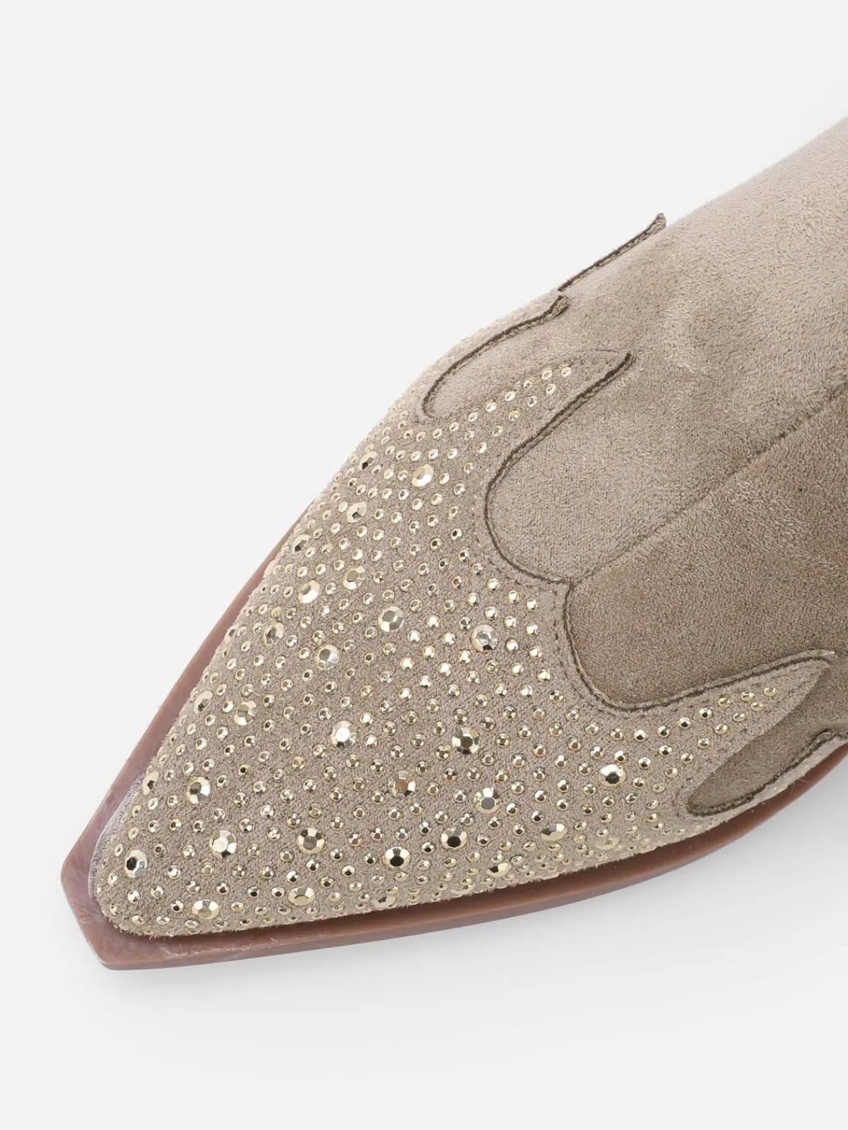 Outlet La Modeuse Santiags pointues en suédine et à strass Taupe