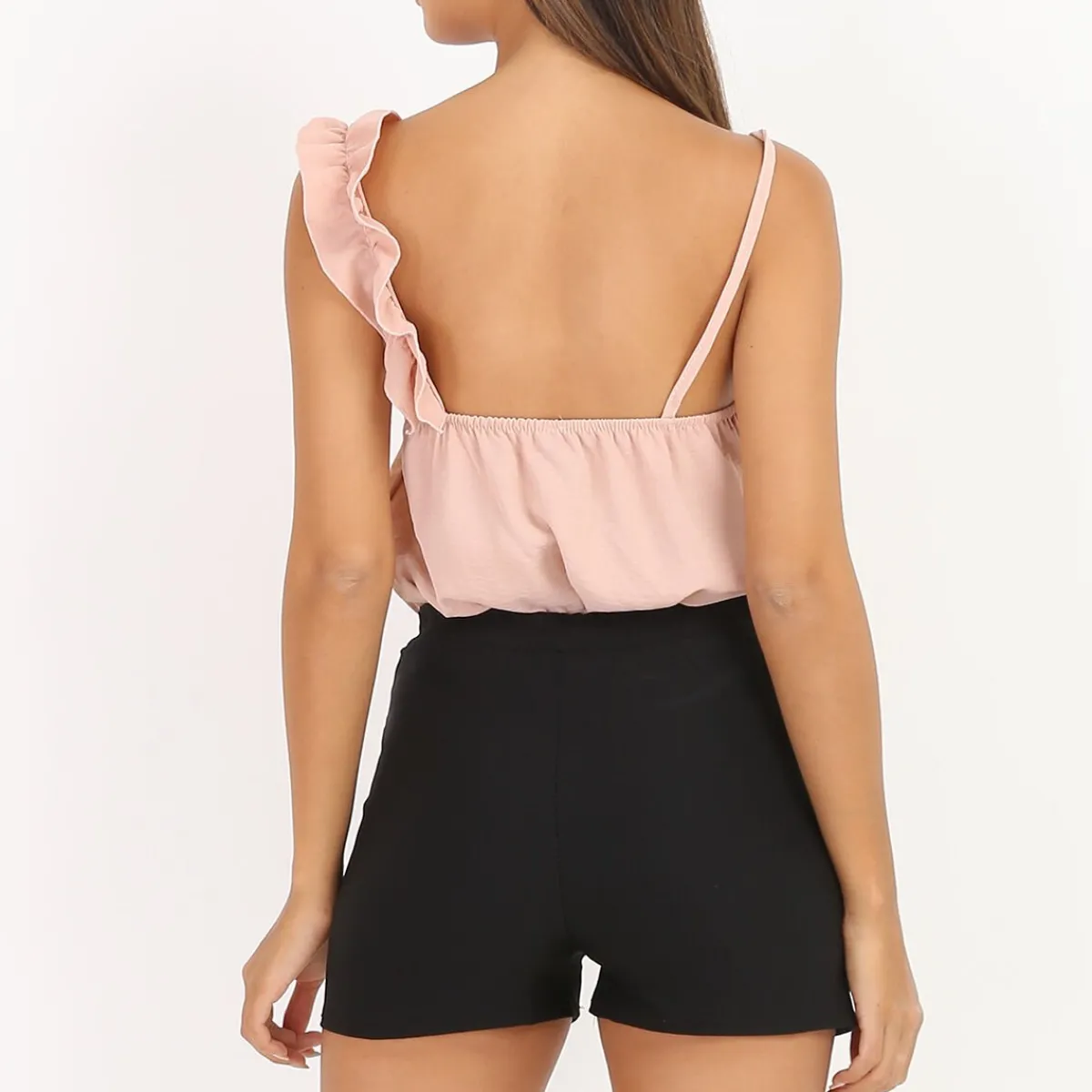 Sale La Modeuse Short à boutons taille haute élastiquée Noir