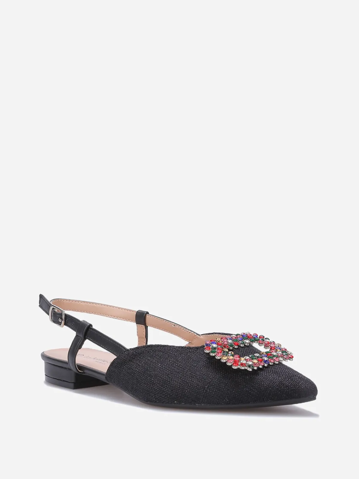 Hot La Modeuse Slingbacks en tweed avec broche à strass Noir