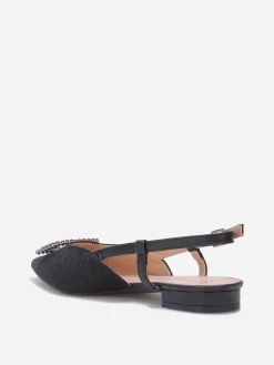 Hot La Modeuse Slingbacks en tweed avec broche à strass Noir