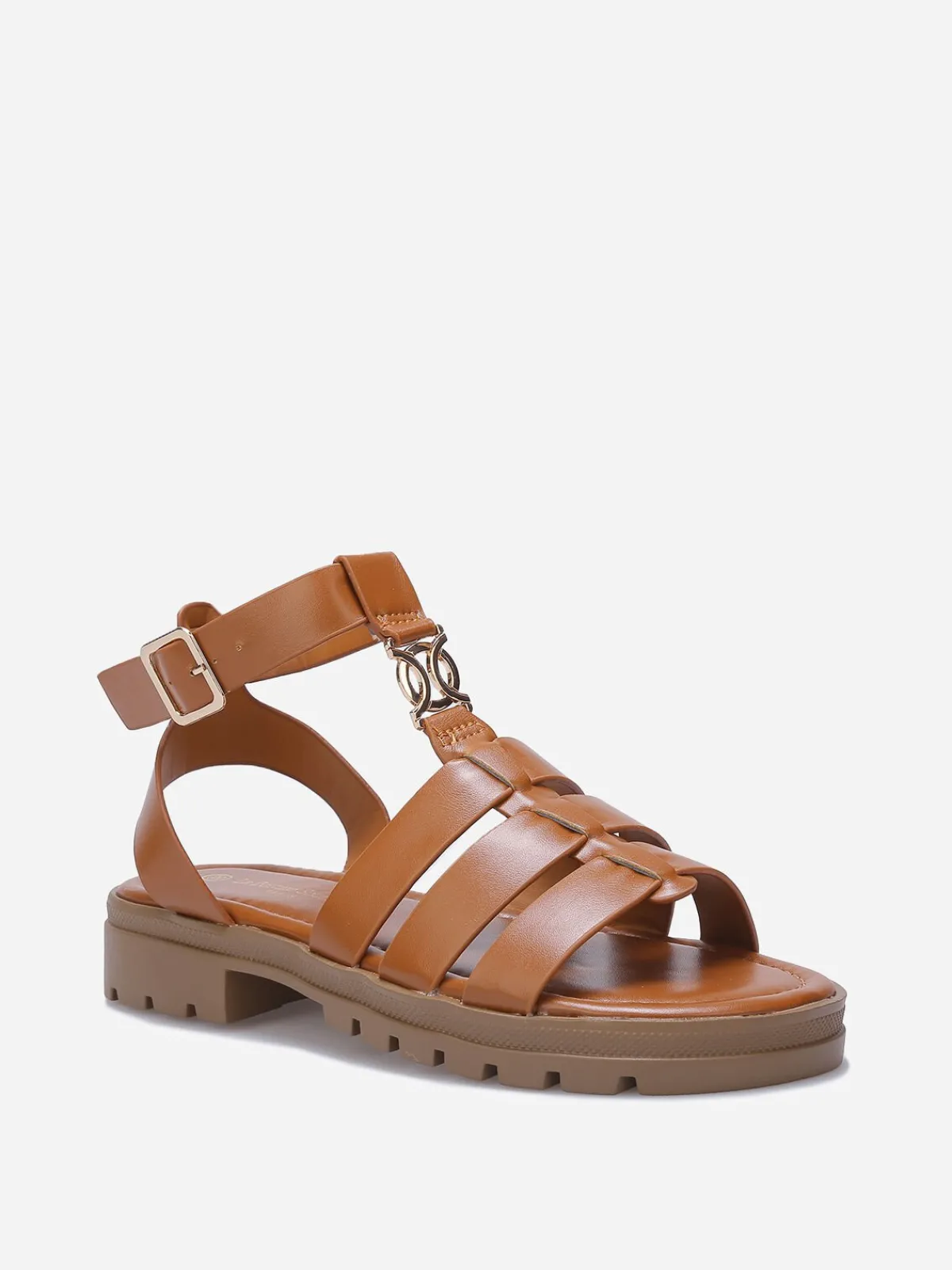 Outlet La Modeuse Spartiates à semelle crantée et bijou doré Camel