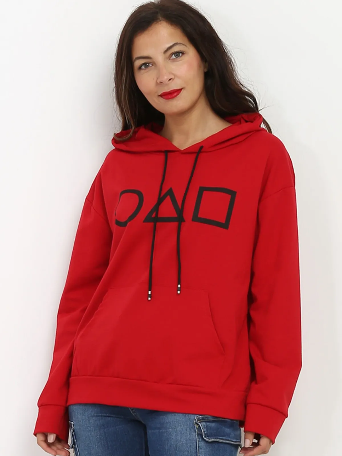Hot La Modeuse Sweat à capuche et motifs géométriques Rouge