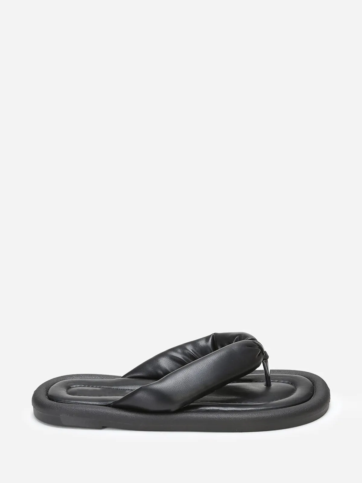 Discount La Modeuse Tongs en simili à bride arrondie et matelassée Noir