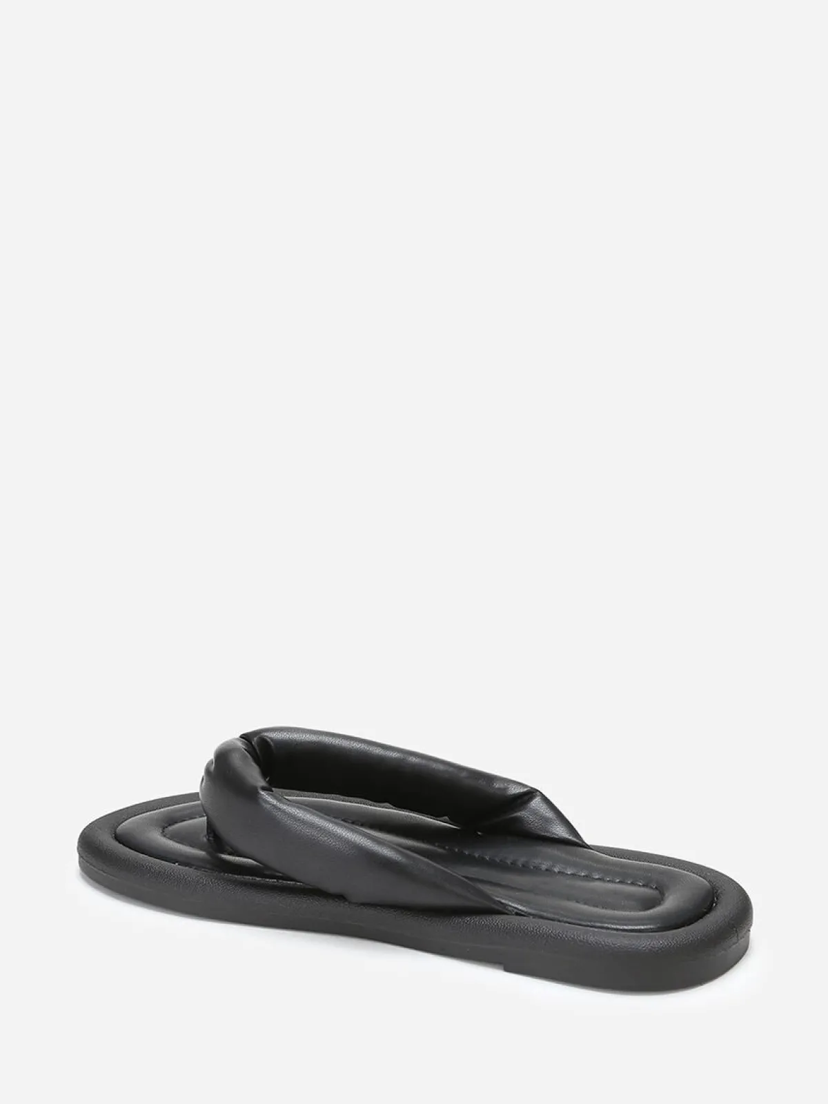 Discount La Modeuse Tongs en simili à bride arrondie et matelassée Noir