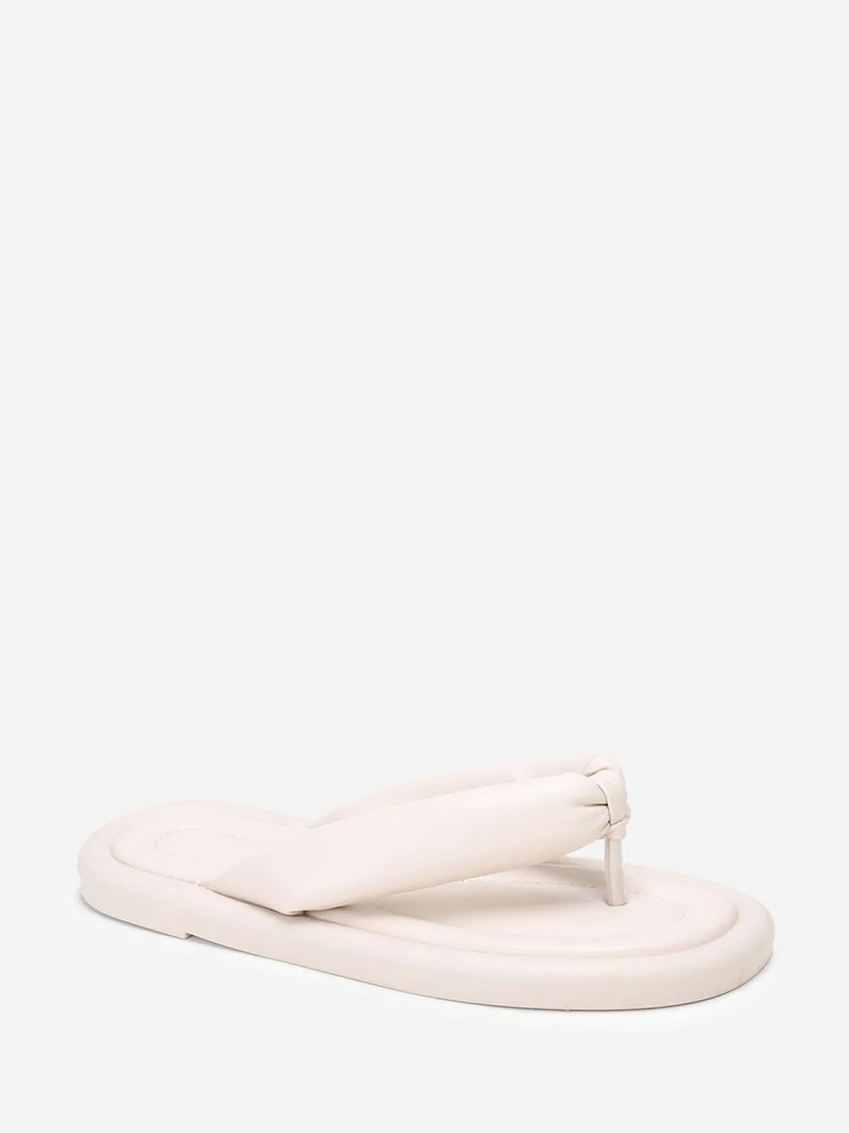Sale La Modeuse Tongs en simili à bride arrondie et matelassée Beige