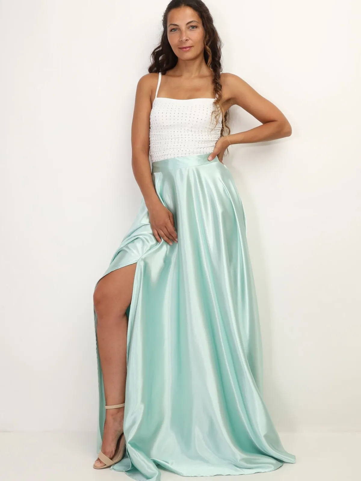 Discount La Modeuse Top court froncé à strass Blanc