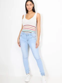 Best La Modeuse Top en crochet à rayures colorées Blanc