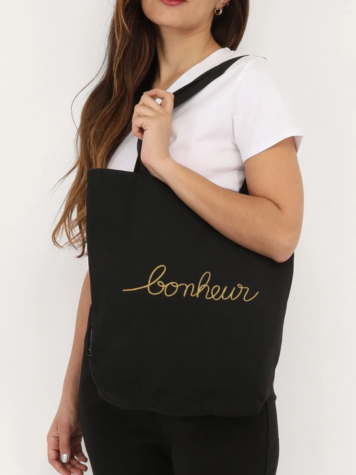 Best La Modeuse Tote bag à inscription "bonheur" Noir