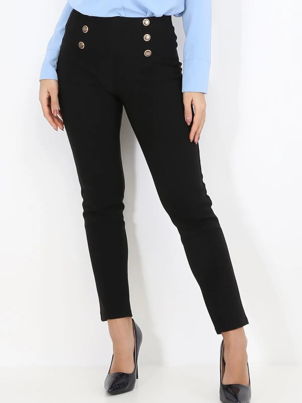 Discount La Modeuse Tregging à boutons et surpiqûres Noir