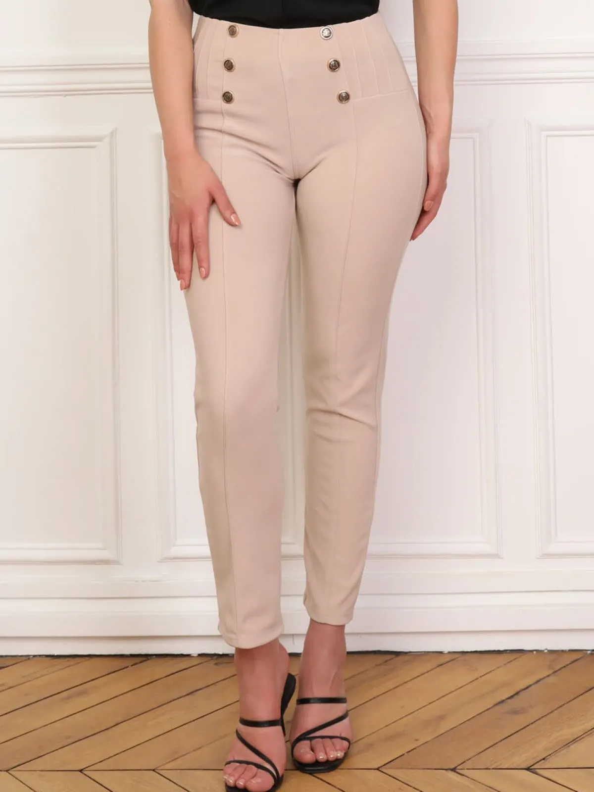Discount La Modeuse Tregging à boutons et surpiqûres Beige