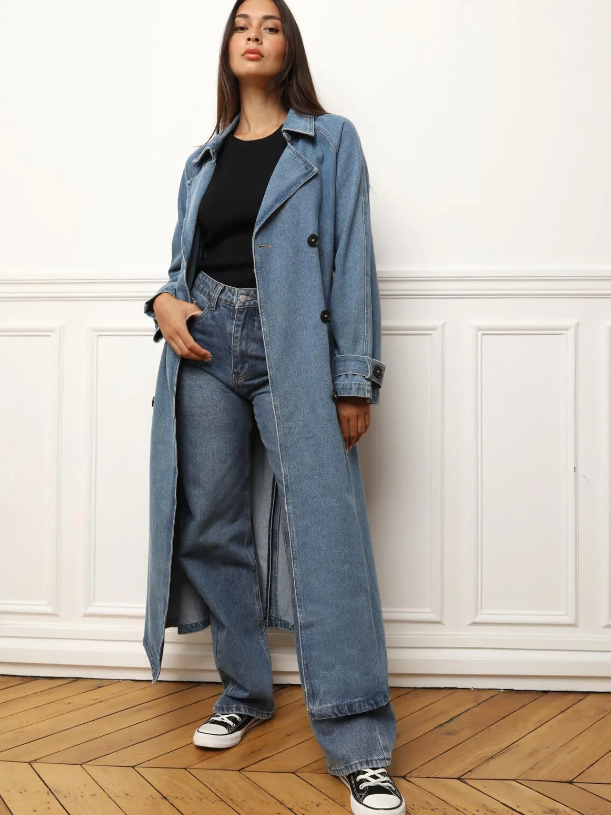 Clearance La Modeuse Trench en denim à nouer Bleu