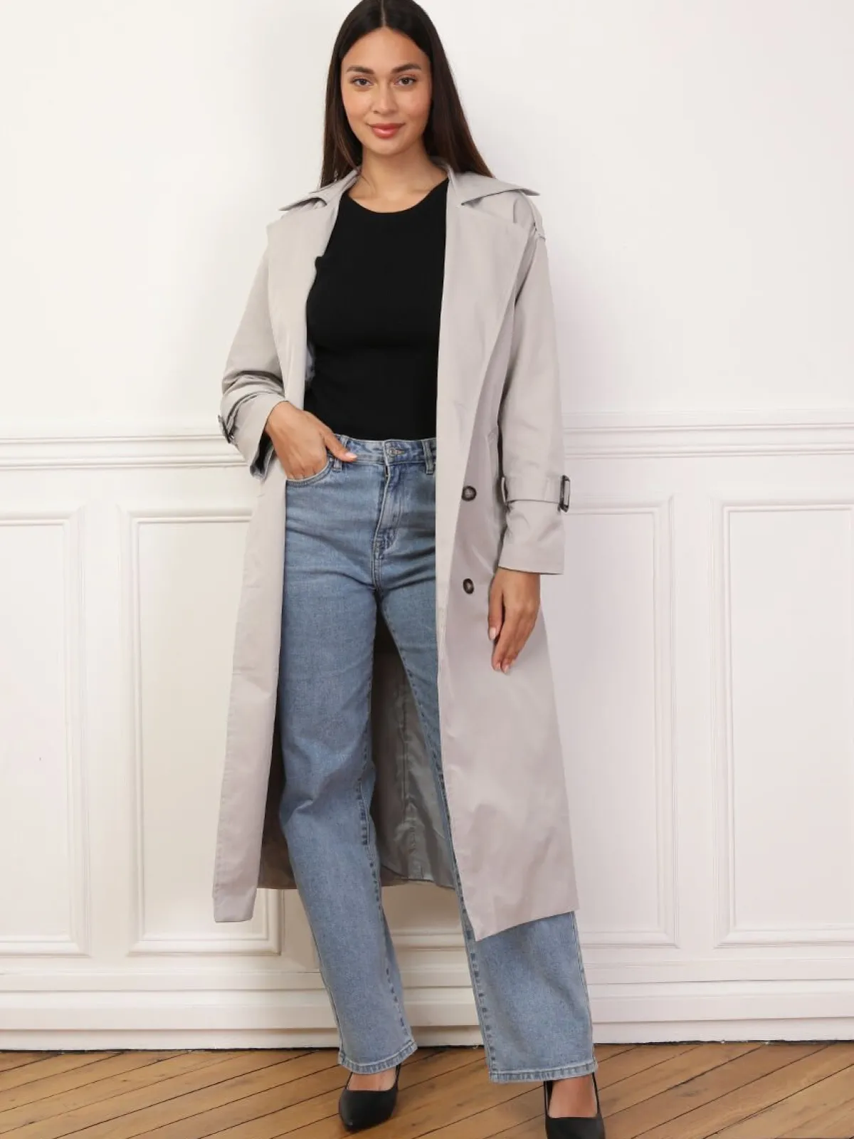 Best La Modeuse Trench mi-long à ceinture Grisclair