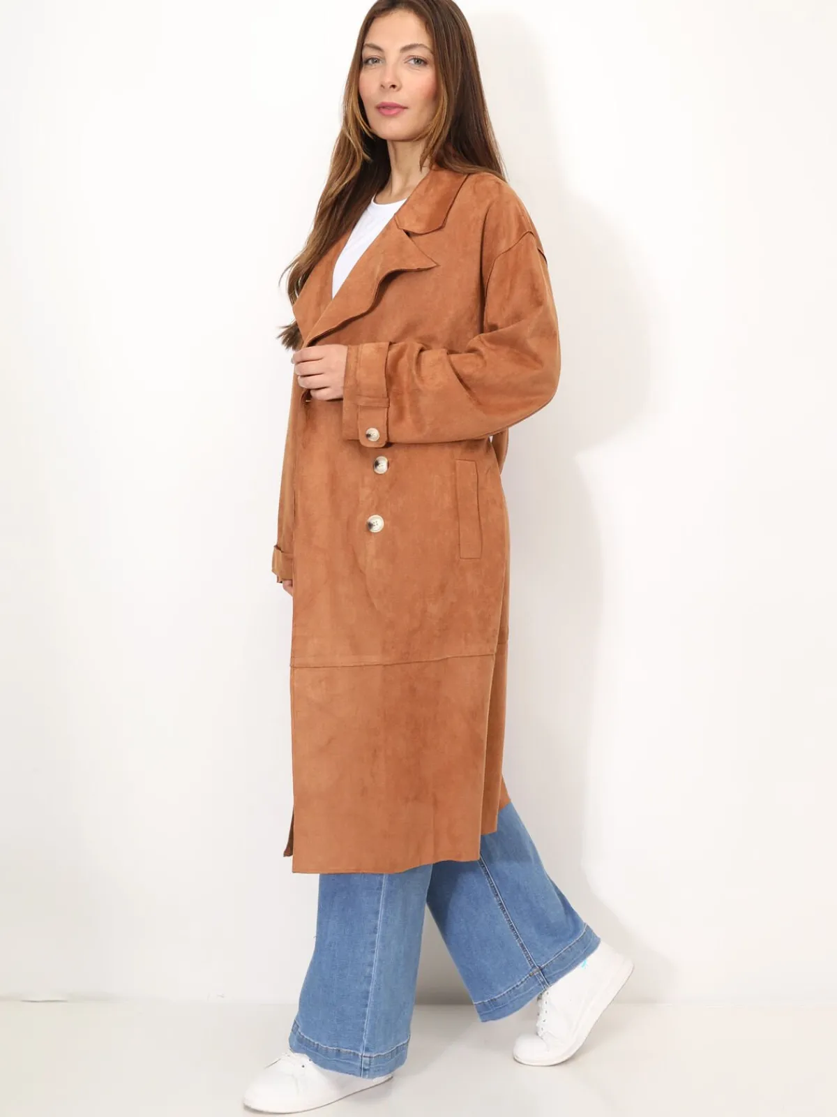 Best La Modeuse Trench mi-long en suédine Camel