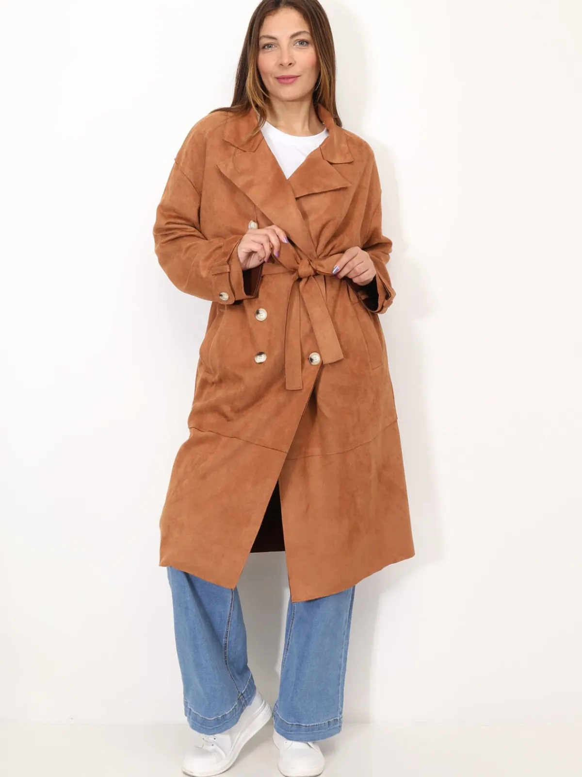 Best La Modeuse Trench mi-long en suédine Camel