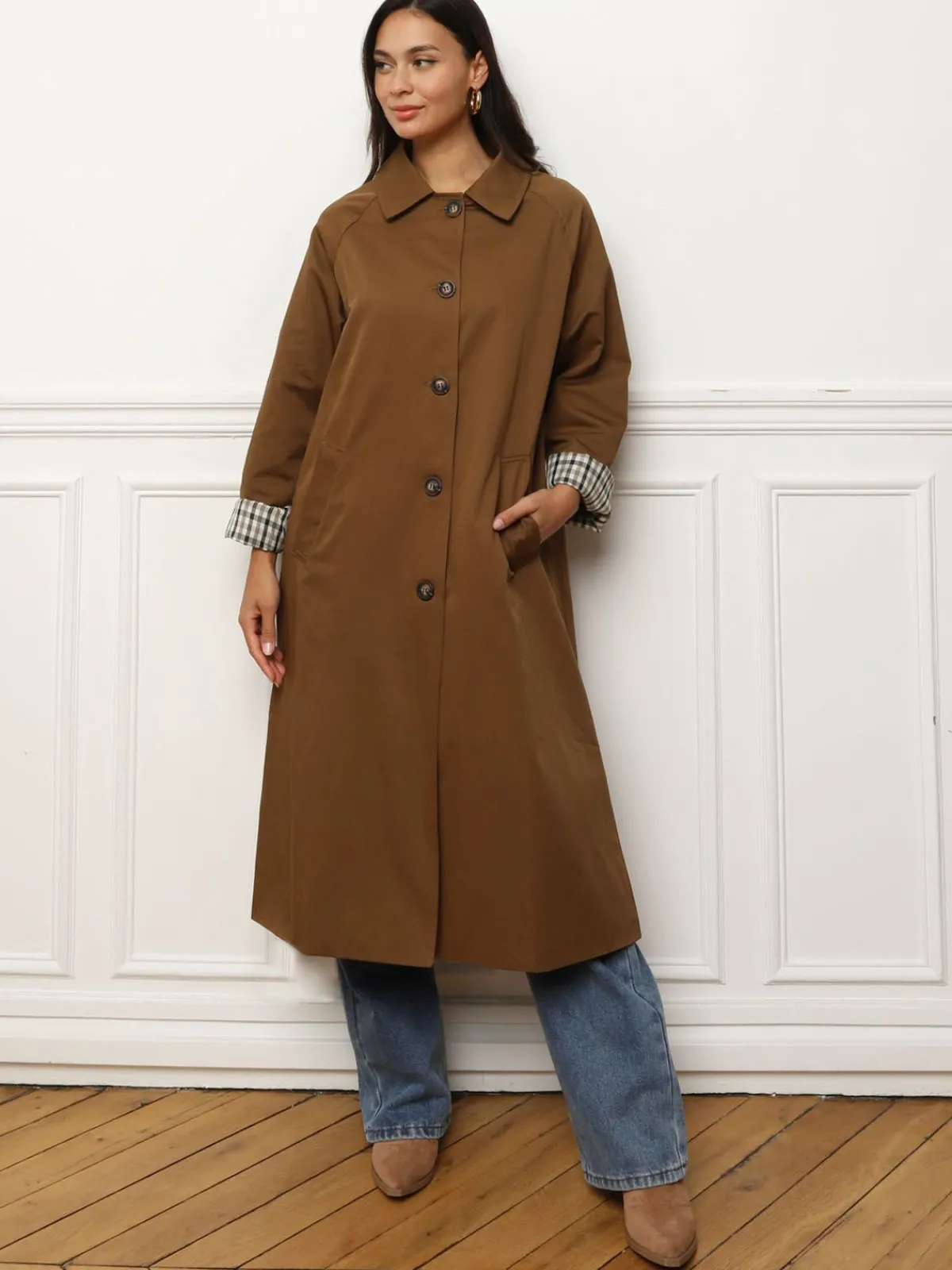 Clearance La Modeuse Trench oversize avec doublure à carreaux Marron