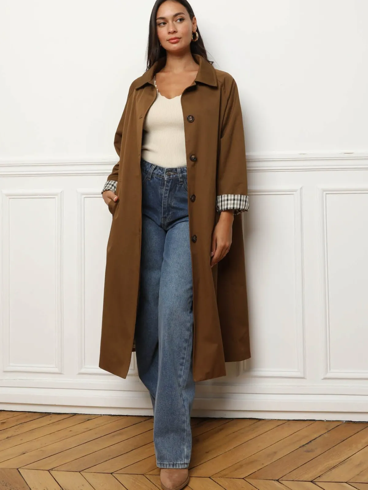 Clearance La Modeuse Trench oversize avec doublure à carreaux Marron