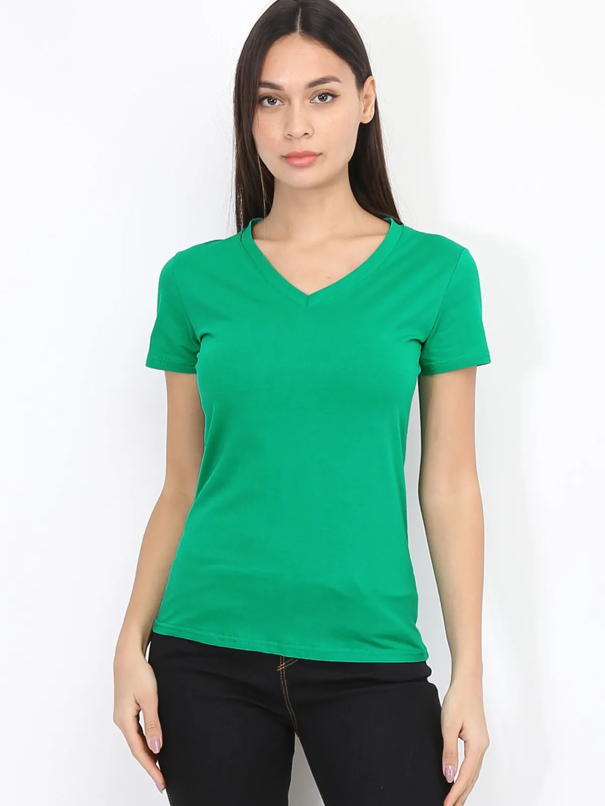 Discount La Modeuse T-shirt basique à col V Vert