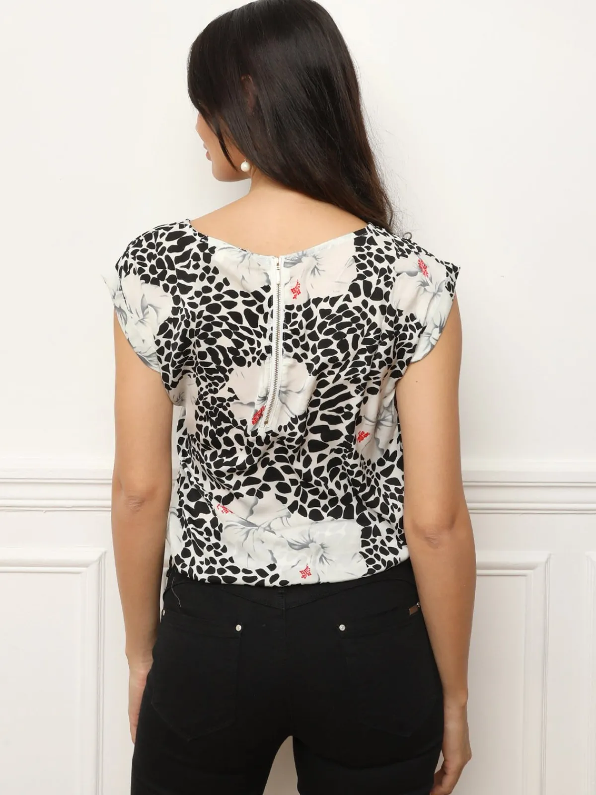 New La Modeuse Tunique imprimé floral et animal Gris