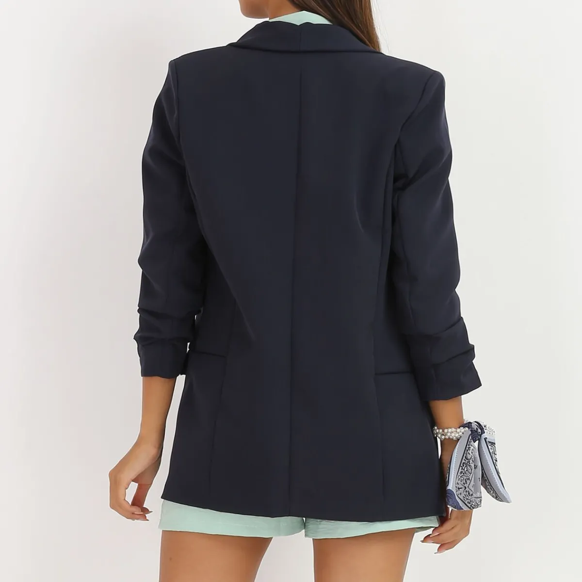 Clearance La Modeuse Veste blazer à manches retroussées BleuMarine