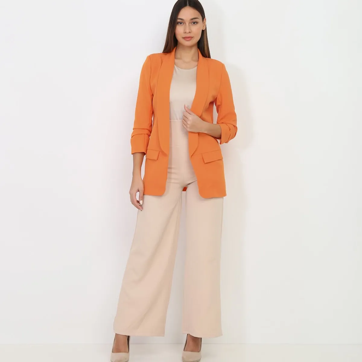 Clearance La Modeuse Veste blazer à manches retroussées Abricot