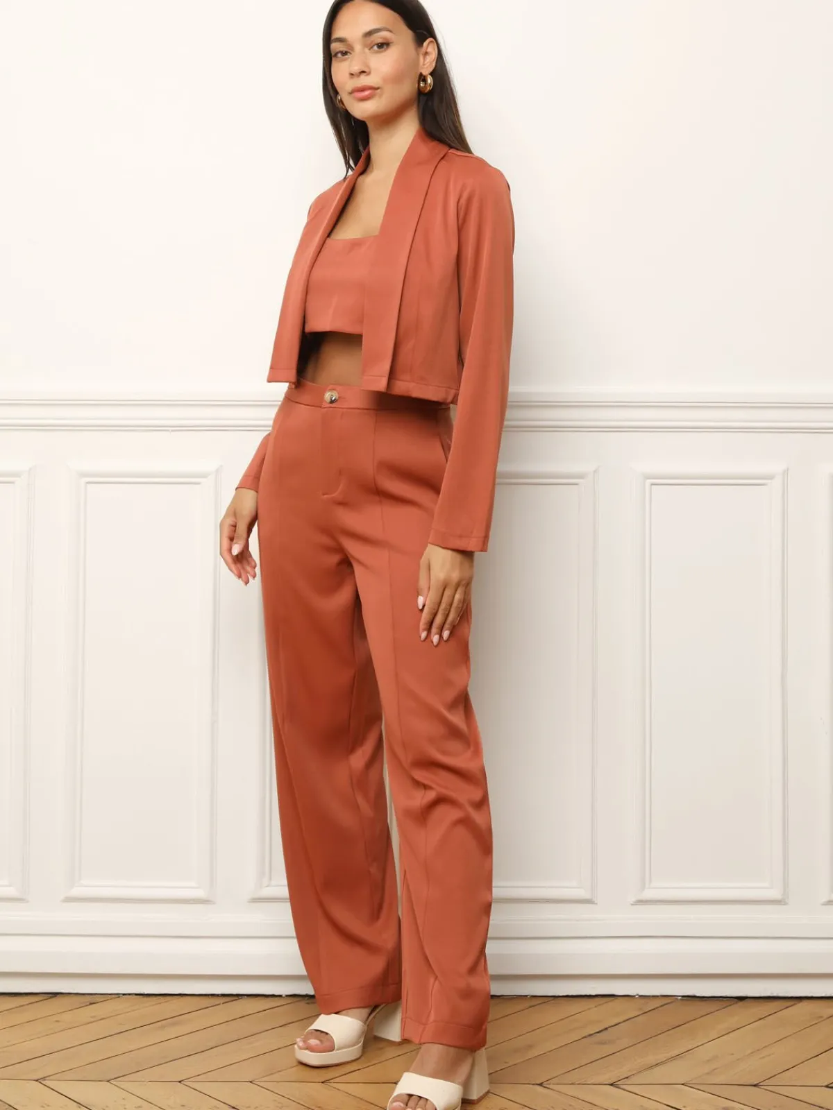 Hot La Modeuse Veste blazer avec crop top Terracotta