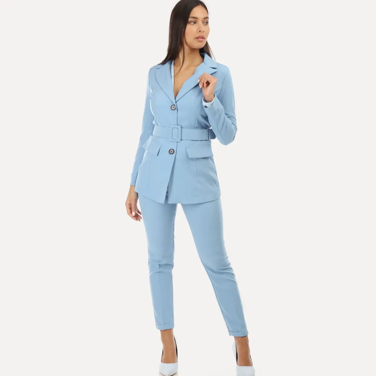 Discount La Modeuse Veste blazer ceinturée Bleuciel