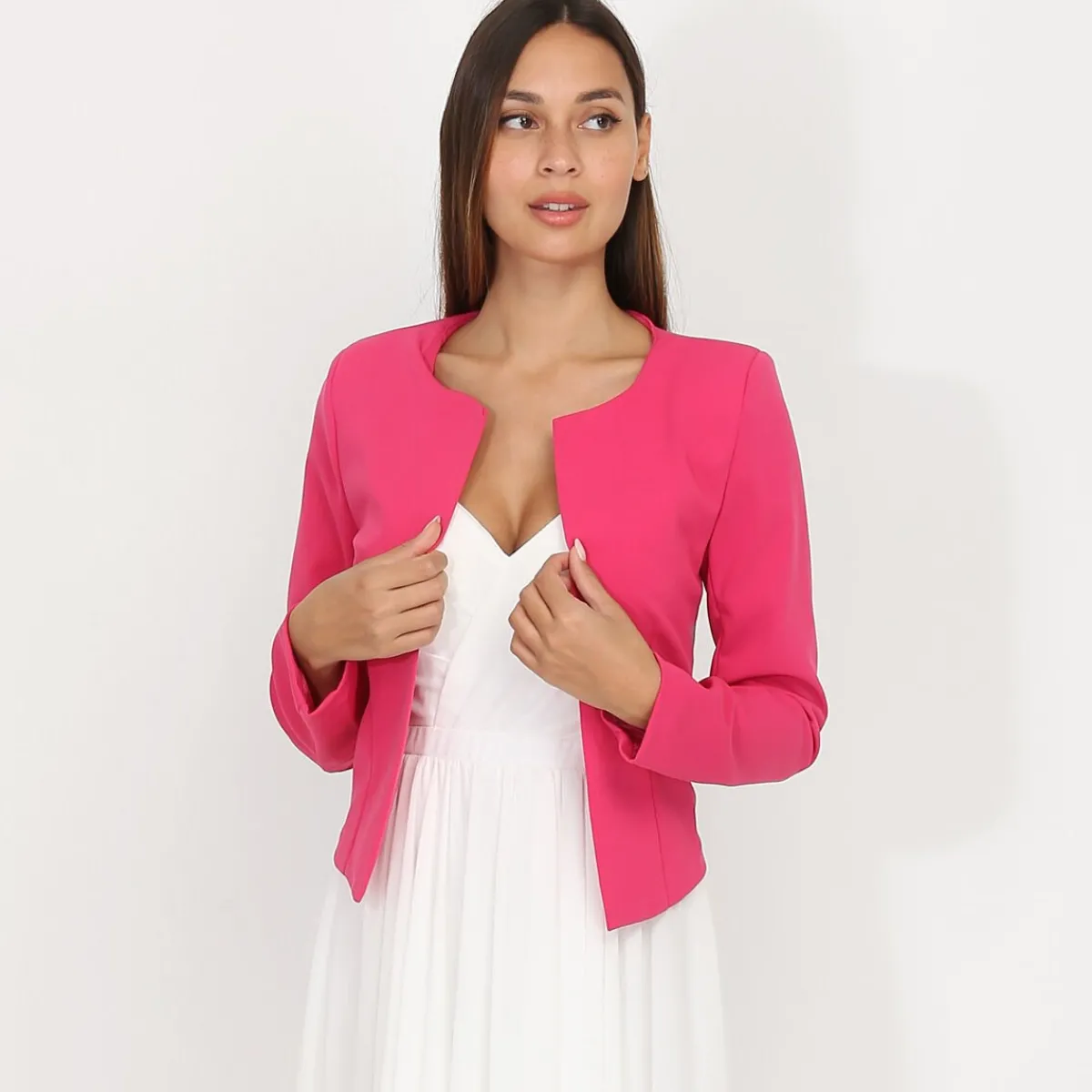 Discount La Modeuse Veste courte sans col Fuchsia