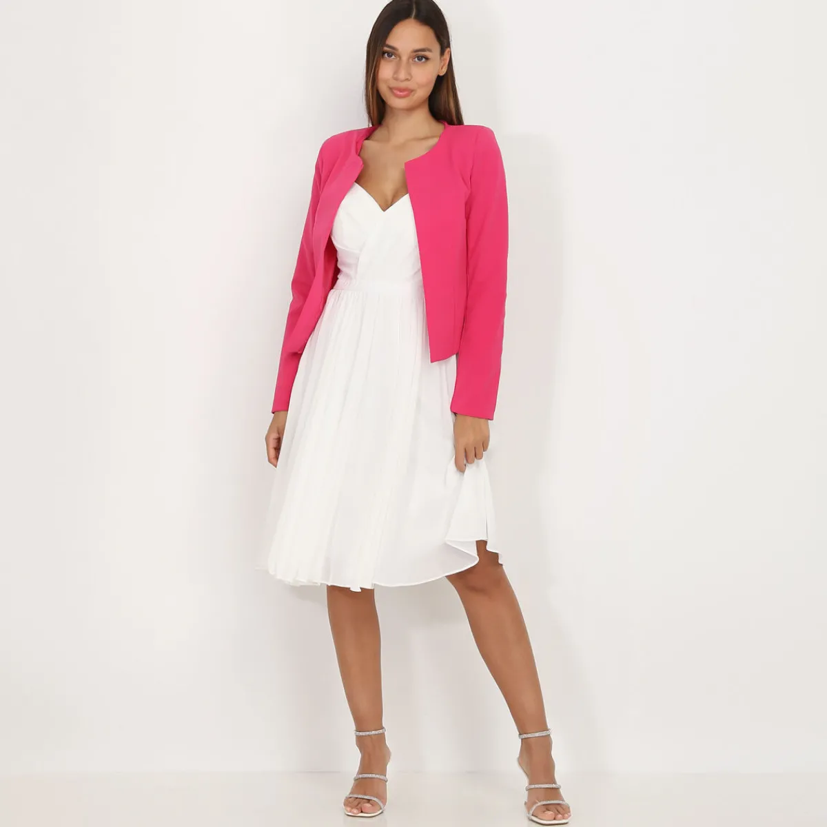Discount La Modeuse Veste courte sans col Fuchsia