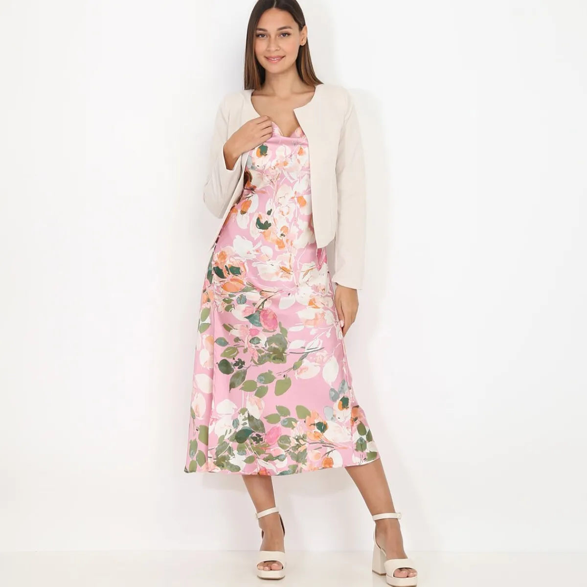 Sale La Modeuse Veste courte sans col Beige