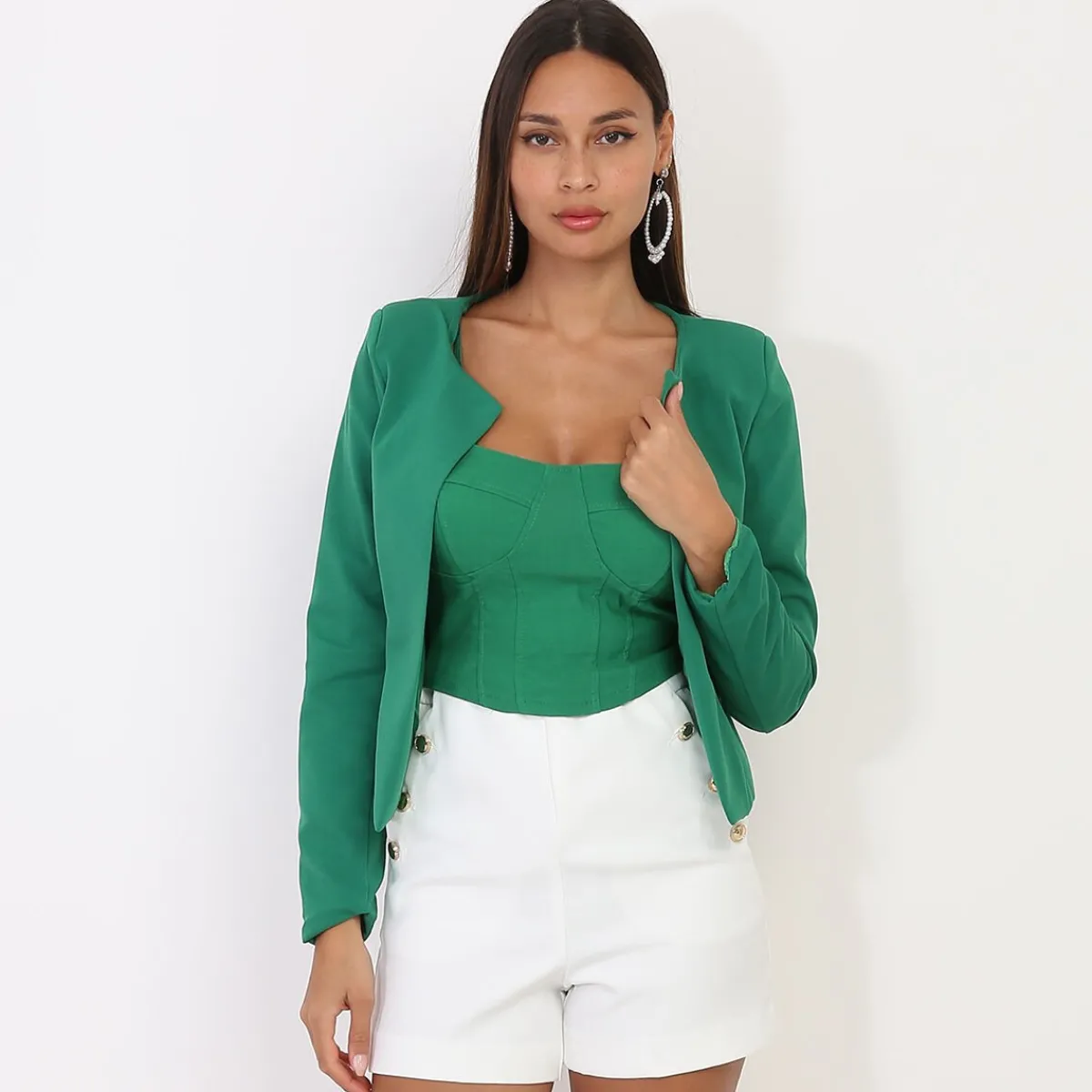 Clearance La Modeuse Veste courte sans col Vert
