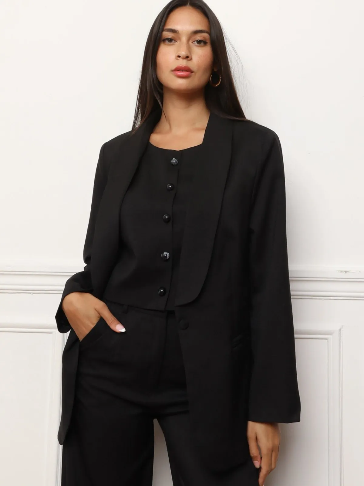 Discount La Modeuse Veste de costume oversize à col châle Noir