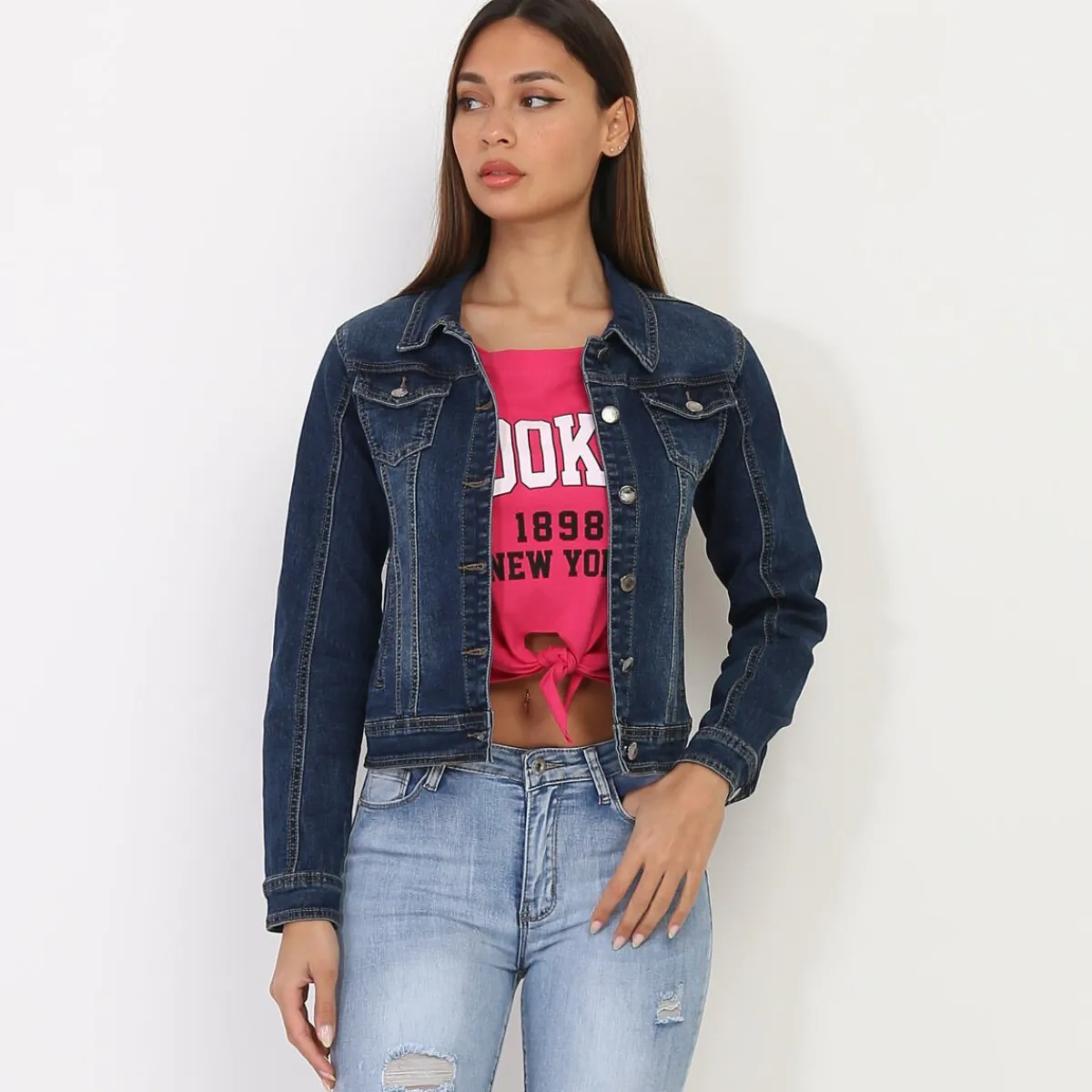 Outlet La Modeuse Veste en jean délavée Bleu