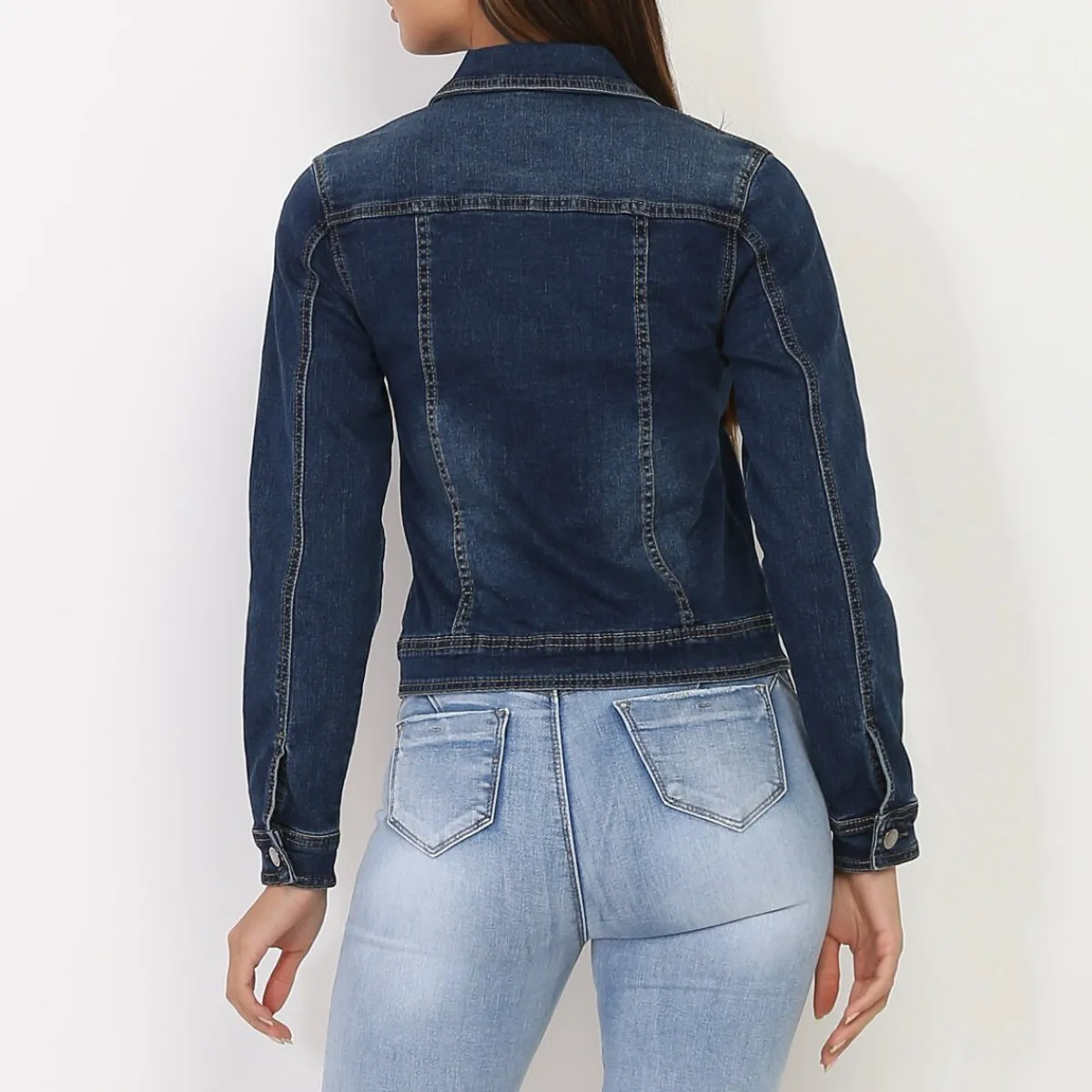 Outlet La Modeuse Veste en jean délavée Bleu