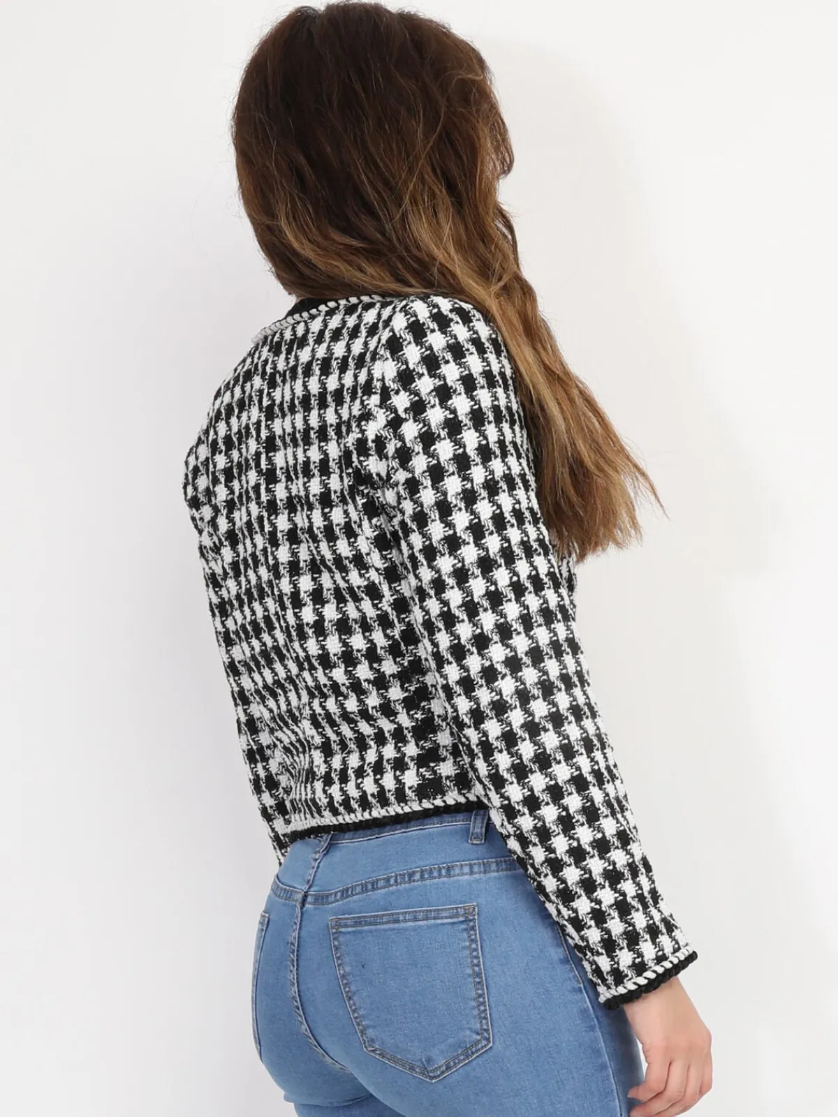 Hot La Modeuse Veste en tweed pied-de-poule Noir